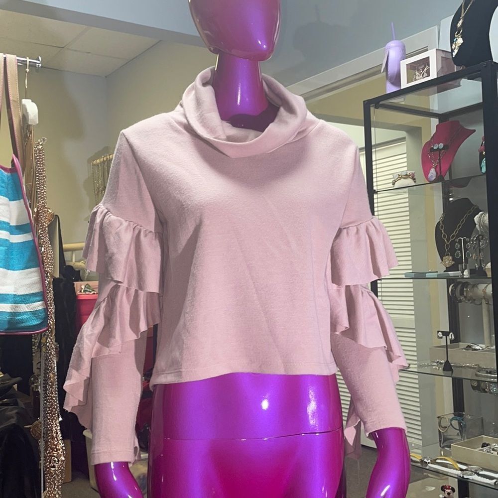 Leith ruffled cowl neck crop sweater